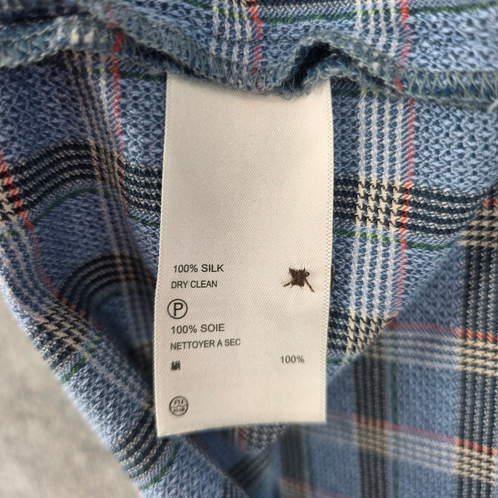 Tommy Bahama Mens XL Blue Plaid 100% Silk Short Sleeve Button Down Shirt - Picture 5 of 6